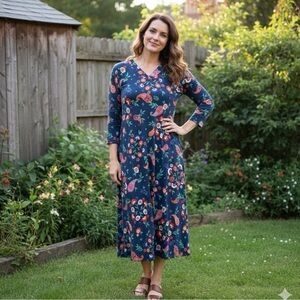 Croft & Barrow 3/4 Sleeve Crew Neck Floral Maxi Dress